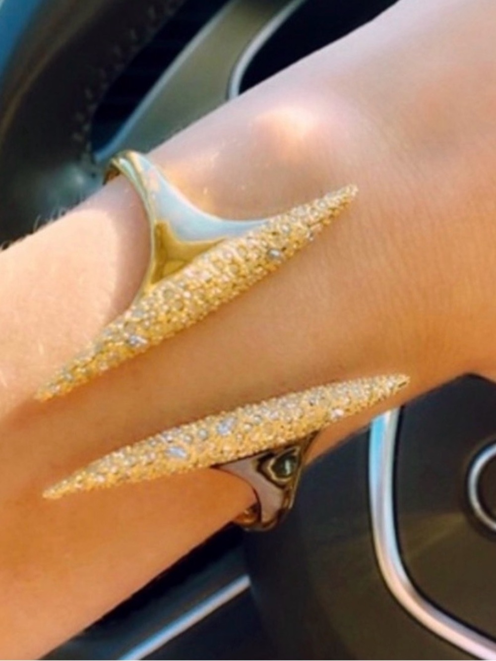 NEW Alexis Bittar Double Spear Modern Hinged Cuff Bracelet Gold Clear AU08
